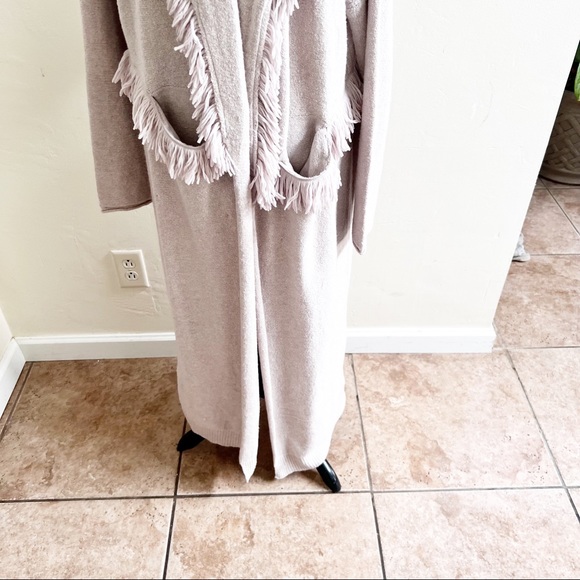 Free People Longline Fringed Bohemian Cardigan Hooded Size Large - Picture 9 of 11
